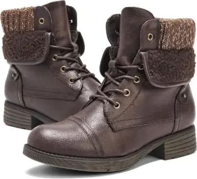 WOMEN'S COMBAT STYLE LACE-UP ANKLE BOOTS WITH FUR
