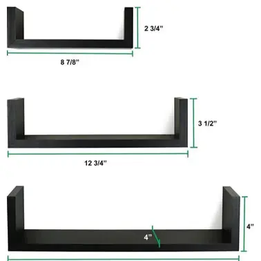 GREENCO® SET OF 3 FLOATING "U" SHELVES
