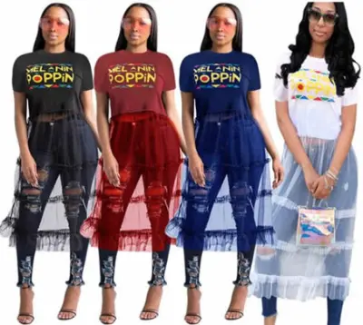 POPPIN™ LETTERED SEE-THROUGH WOMEN DRESS