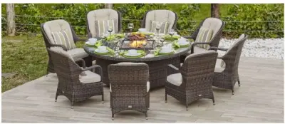 OUTDOOR 9-PCS PATIO WICKER FIRE PIT SET