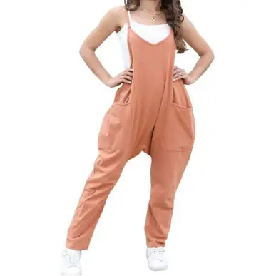 V-NECK SUSPENDER POCKET JUMPSUIT
