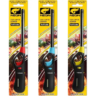NEON® REFILLABLE BUTANE FUEL LIGHTER - (3-PACK)